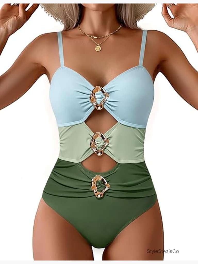 Cutout Monokini One Piece Swimsuit Ruched Swimwear With Straps